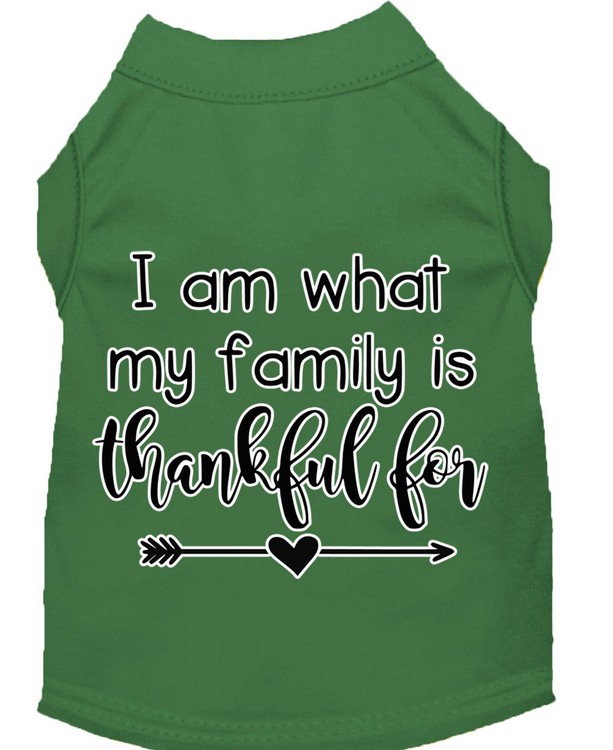 I Am What My Family is Thankful For Screen Print Dog Shirt Green Lg